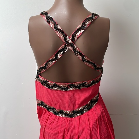 Seduce Silk Midi Dress Coral Pink Black Gold Beads Sequins sleeveless 2 - Picture 5 of 9